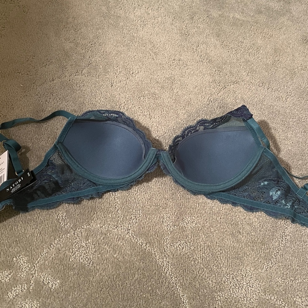 Natori Lace Trim Bra - Teal and Navy - Picture 3 of 7